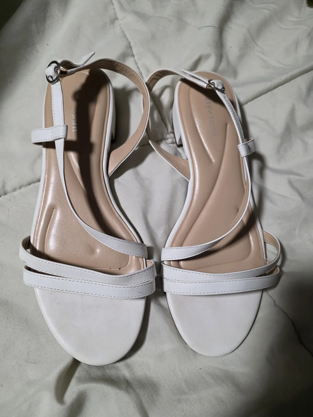 Women's Cream Strappy Low Block Heel Sandals